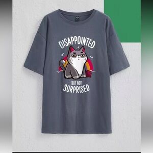 SHEIN || NWOT Gray Cat Attitude Oversized T-Shirt (M)